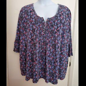 Comfy Floral Pleated Front 3/4 Sleeve Tunic